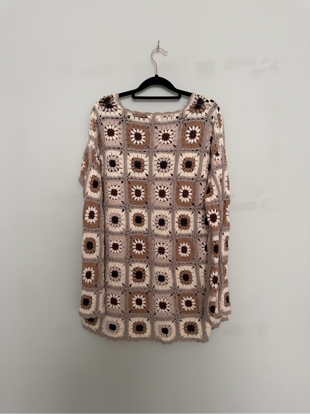 Show Me Your MuMu Crochet Square Floral Mini Coverup in Cream and Brown Large - Picture 7 of 11
